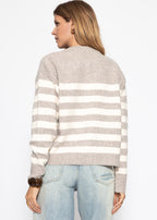 Cardigan rayé avec empiècement - taupe