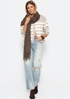 Cardigan rayé avec empiècement - taupe