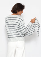 Cardigan rayé avec écharpe - gris