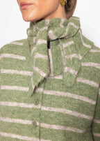 Cardigan rayé avec écharpe - kaki