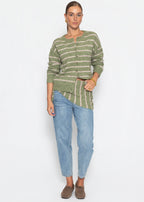 Cardigan rayé avec écharpe - kaki