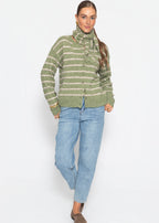 Cardigan rayé avec écharpe - kaki