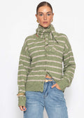 Cardigan rayé avec écharpe - kaki