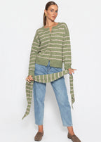 Cardigan rayé avec écharpe - kaki