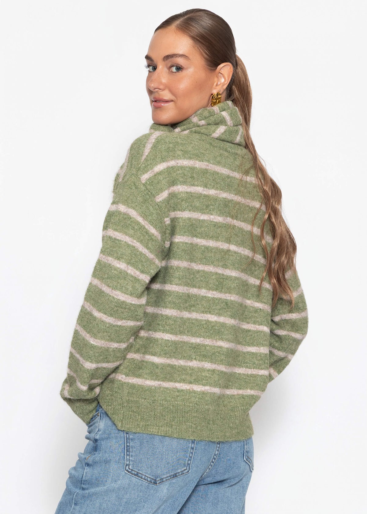 Cardigan rayé avec écharpe - kaki