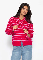 Cardigan rayé avec écharpe - rose