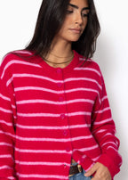 Cardigan rayé avec écharpe - rose