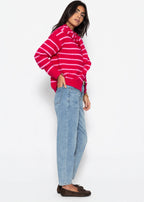 Cardigan rayé avec écharpe - rose