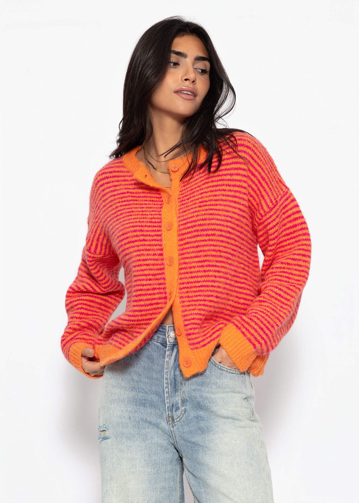 Cardigan rayé - orange