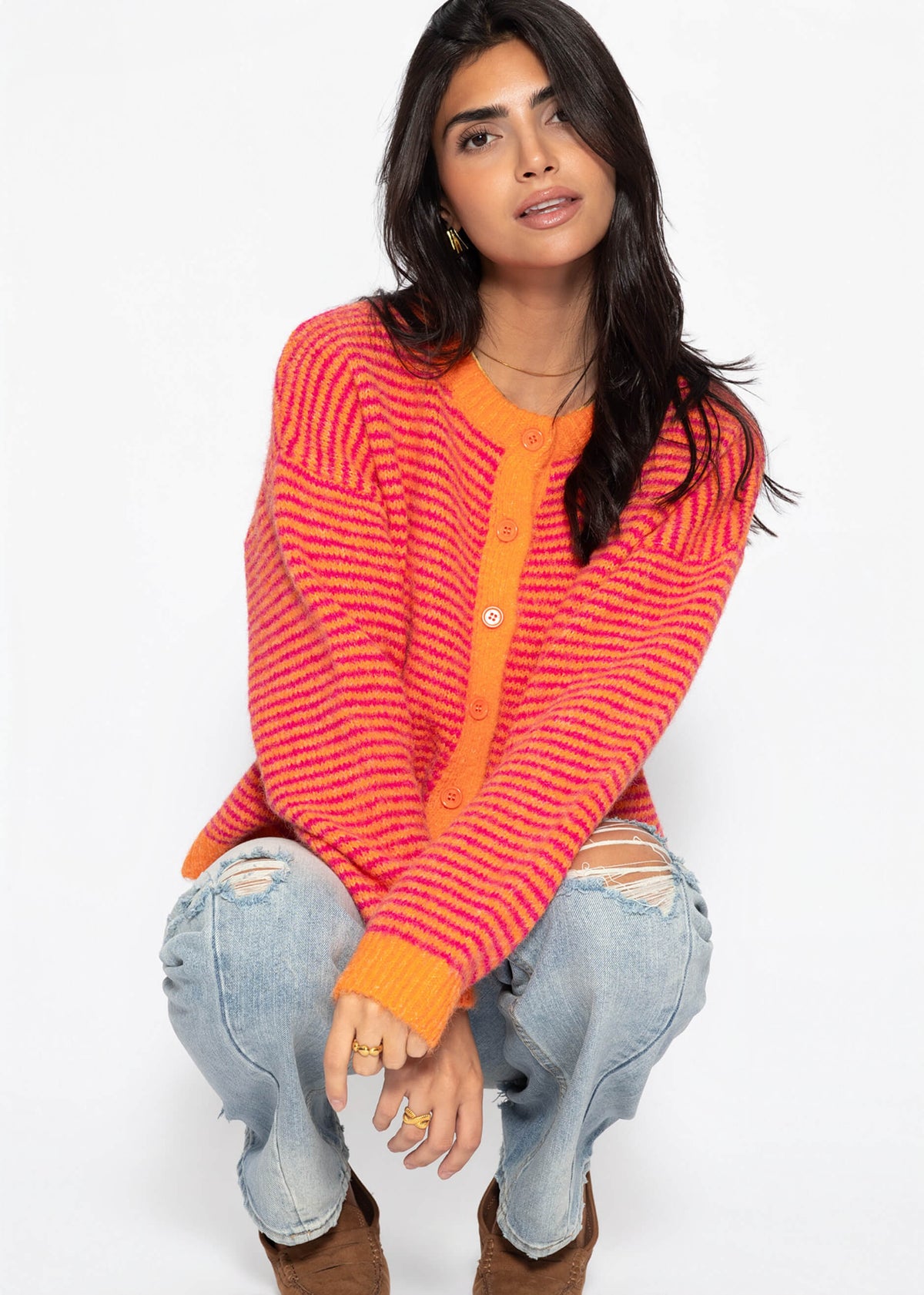 Cardigan rayé - orange