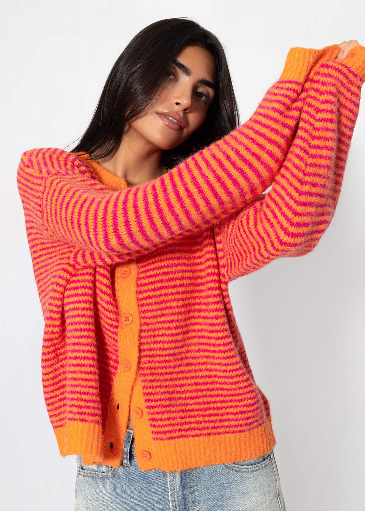 Cardigan rayé - orange