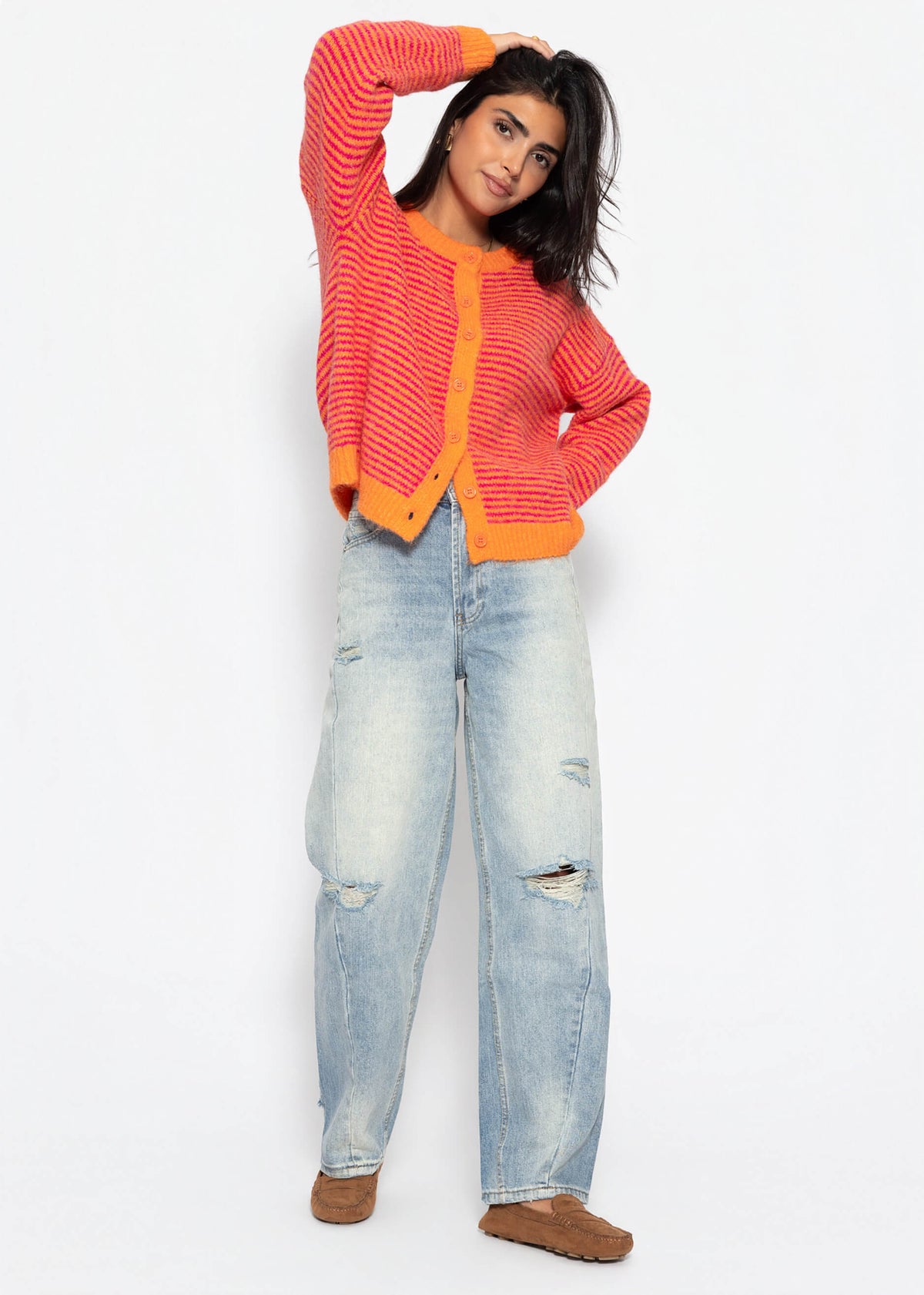 Cardigan rayé - orange