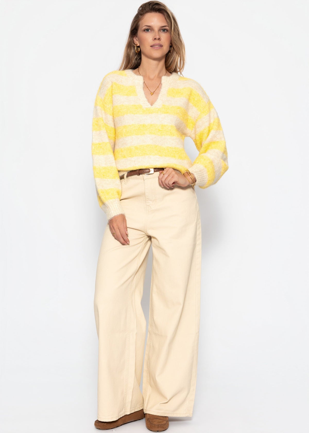 Pull rayé avec bordure - jaune-beige