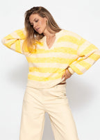 Pull rayé avec bordure - jaune-beige