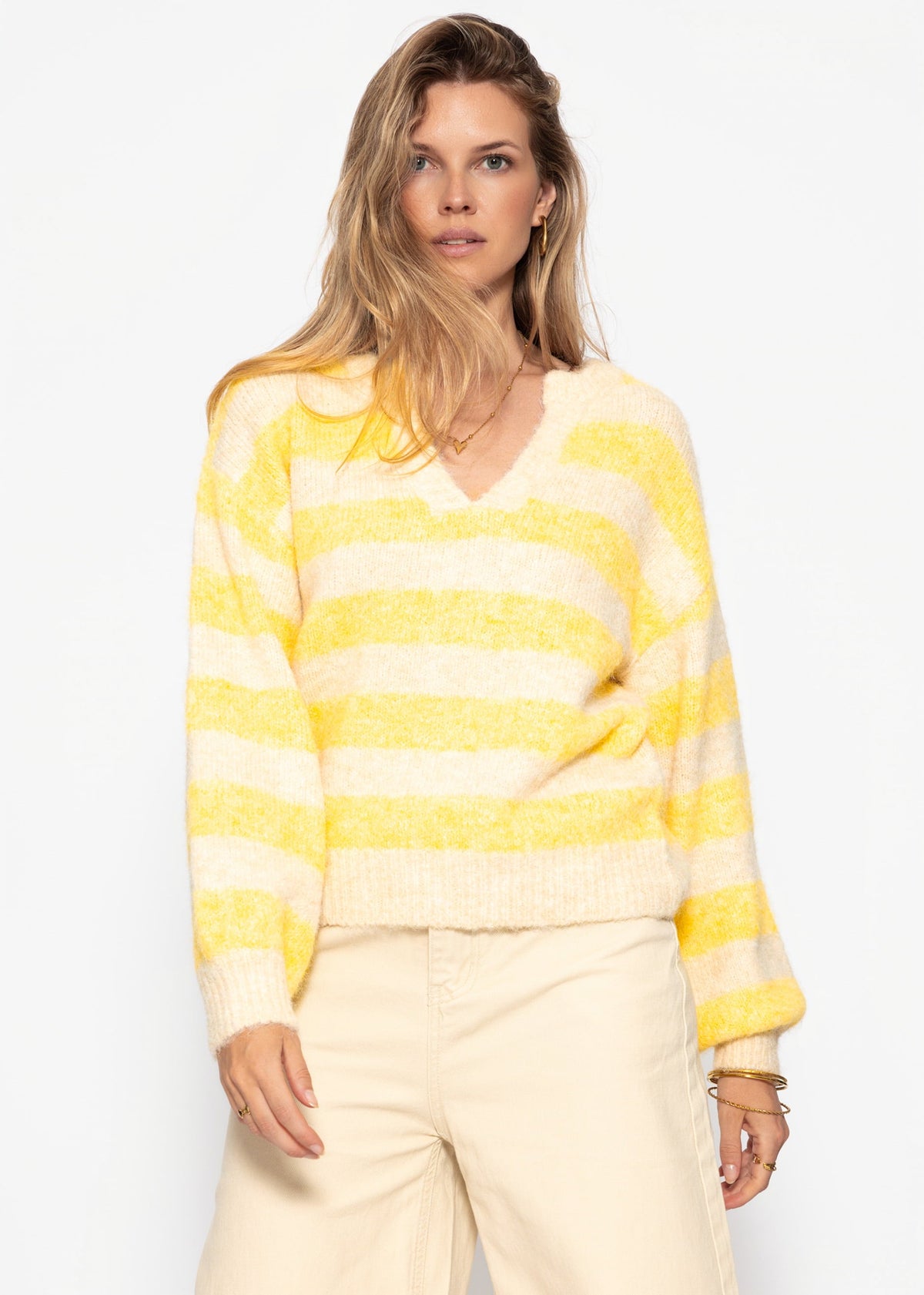Pull rayé avec bordure - jaune-beige
