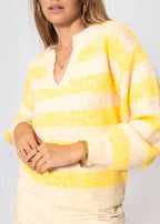 Pull rayé avec bordure - jaune-beige