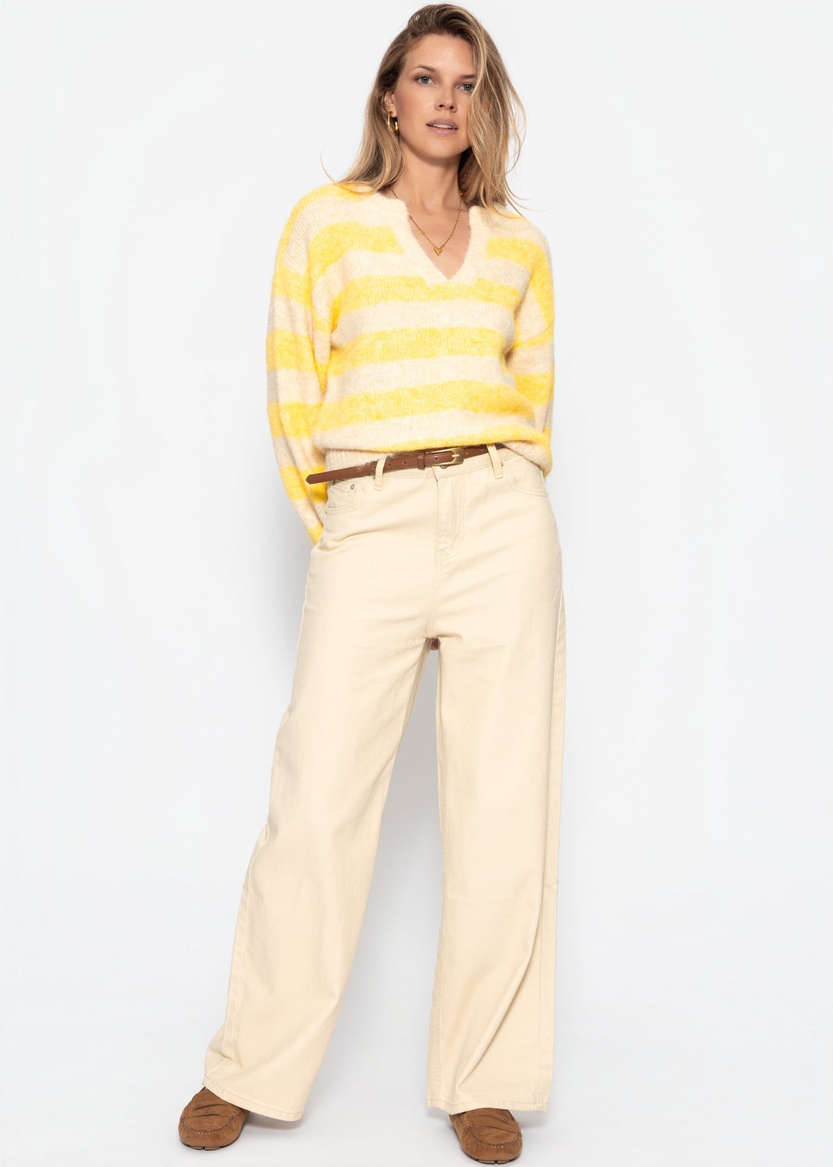 Pull rayé avec bordure - jaune-beige