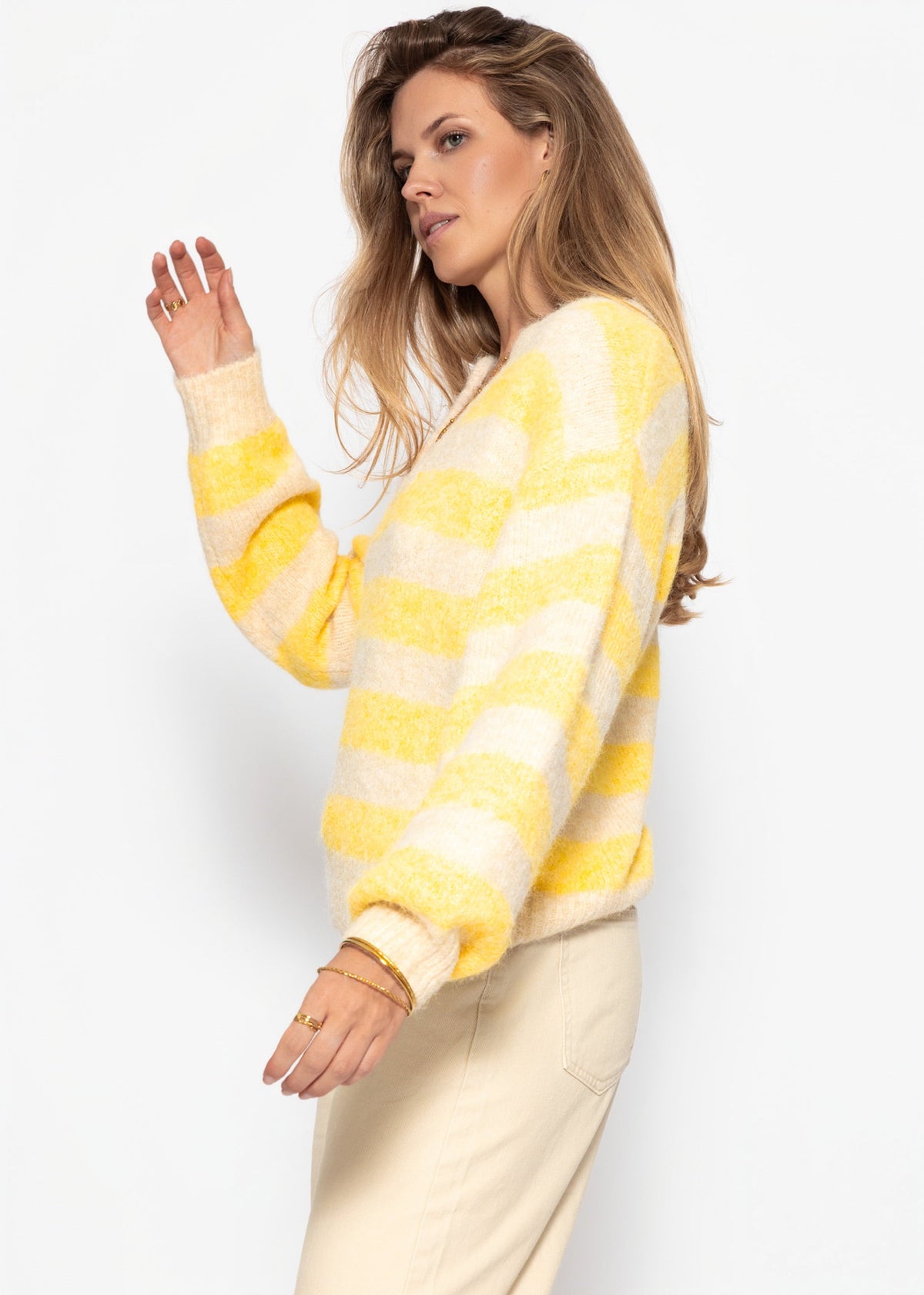 Pull rayé avec bordure - jaune-beige