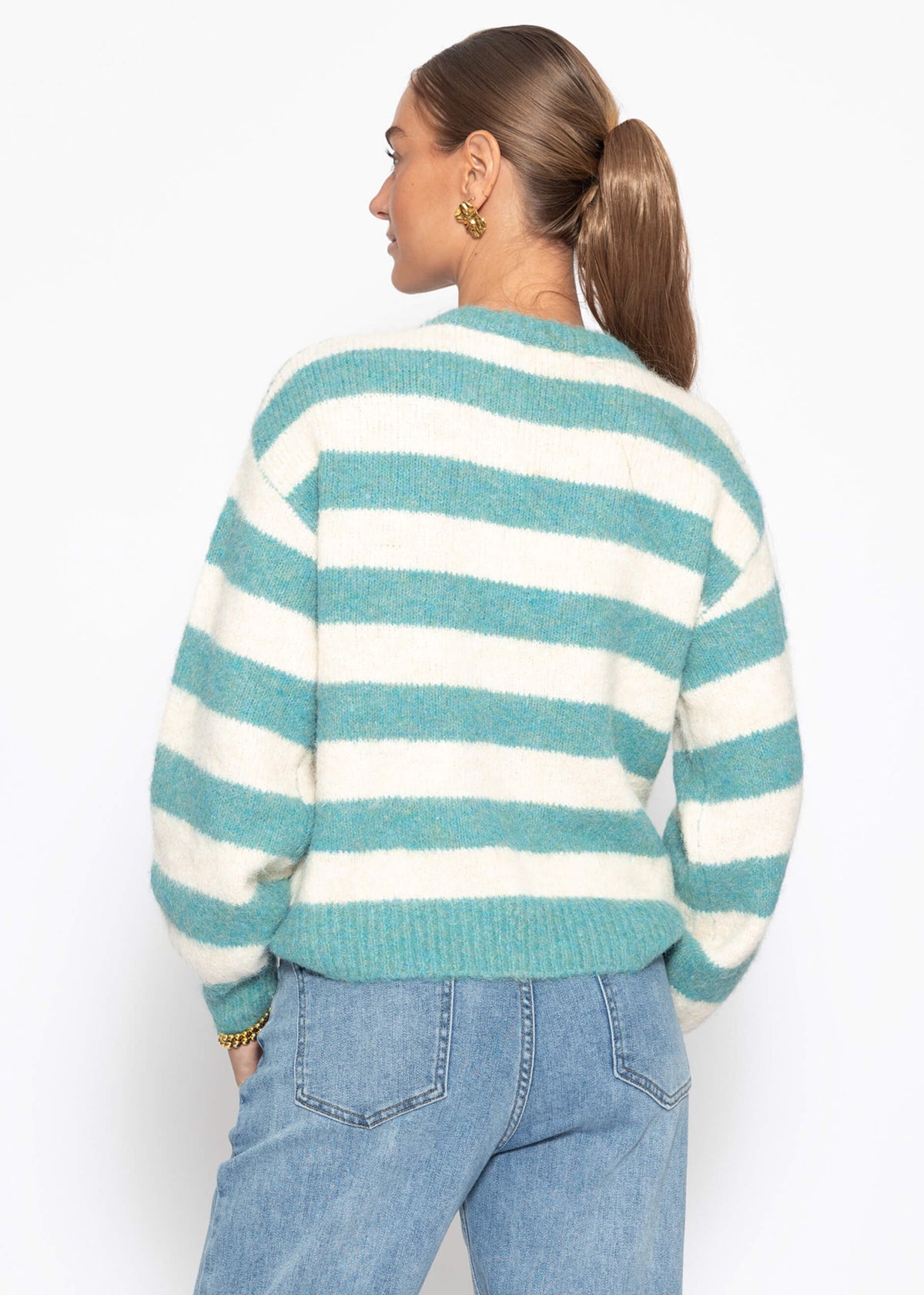 Pull rayé avec bord - pétrole-blanc cassé