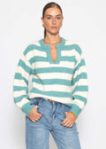Pull rayé avec bord - pétrole-blanc cassé