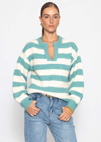 Pull rayé avec bord - pétrole-blanc cassé