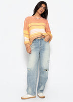 Pull rayé avec motif en dentelle - jaune