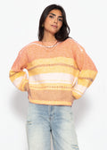 Pull rayé avec motif en dentelle - jaune