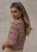 Chemise en tricot oversize rayée - rose