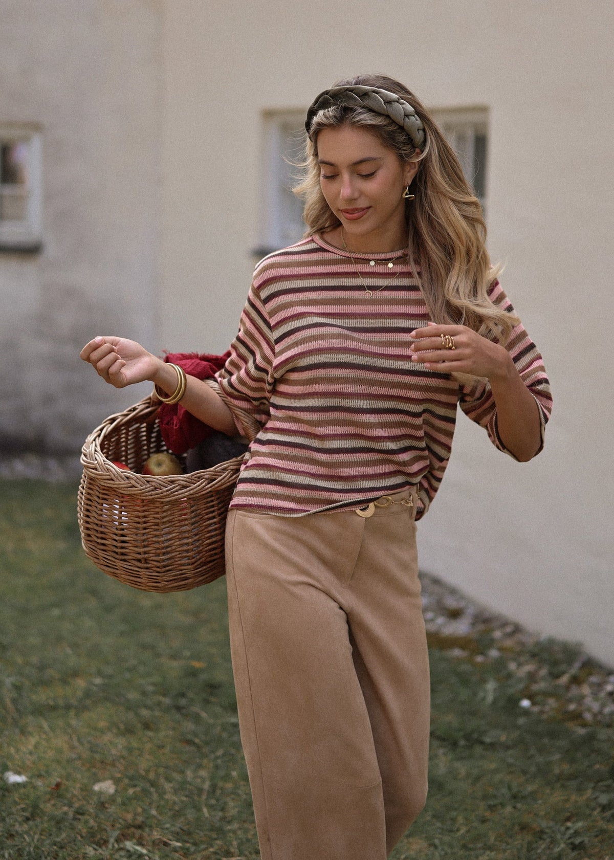 Chemise en tricot oversize rayée - rose