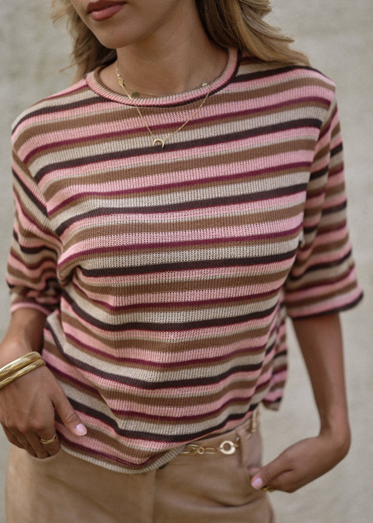 Chemise en tricot oversize rayée - rose