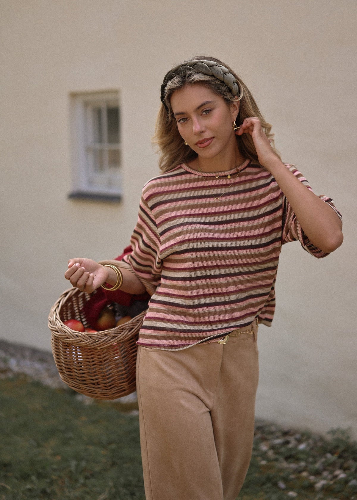 Chemise en tricot oversize rayée - rose