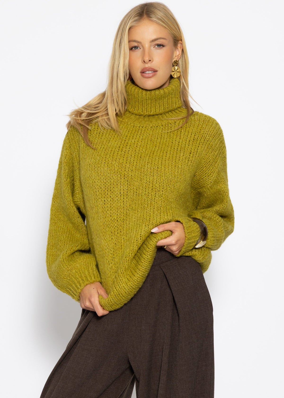 Pull en maille épaisse avec col roulé - vert olive