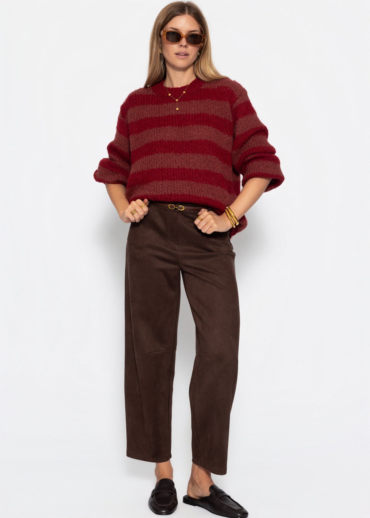 Pull en grosse maille - mauve-rouge