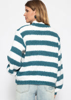 Pull en gros tricot - pétrole-blanc cassé