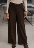 Pantalon taille haute avec jambe large - marron
