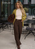 Pantalon taille haute avec jambe large - marron