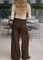 Pantalon taille haute avec jambe large - marron