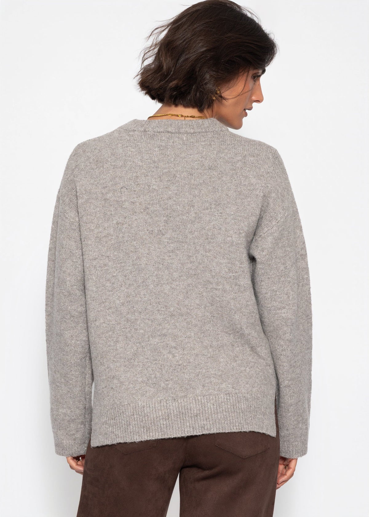 Pull classique à col rond - taupe