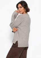 Pull classique à col rond - taupe