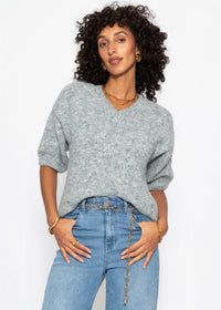 Pull en tricot à manches courtes avec décolleté en V - gris clair