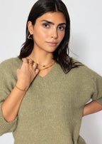 Pull en tricot à manches courtes avec décolleté en V - kaki