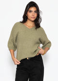 Pull en tricot à manches courtes avec décolleté en V - kaki