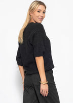 Pull en tricot à manches courtes avec décolleté en V - noir
