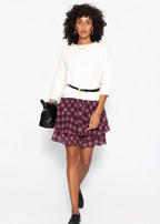 Jupe volant courte à motif tartan - prune