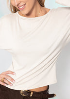 T-shirt à manches longues avec manches chauve-souris - beige