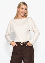 T-shirt à manches longues avec manches chauve-souris - beige
