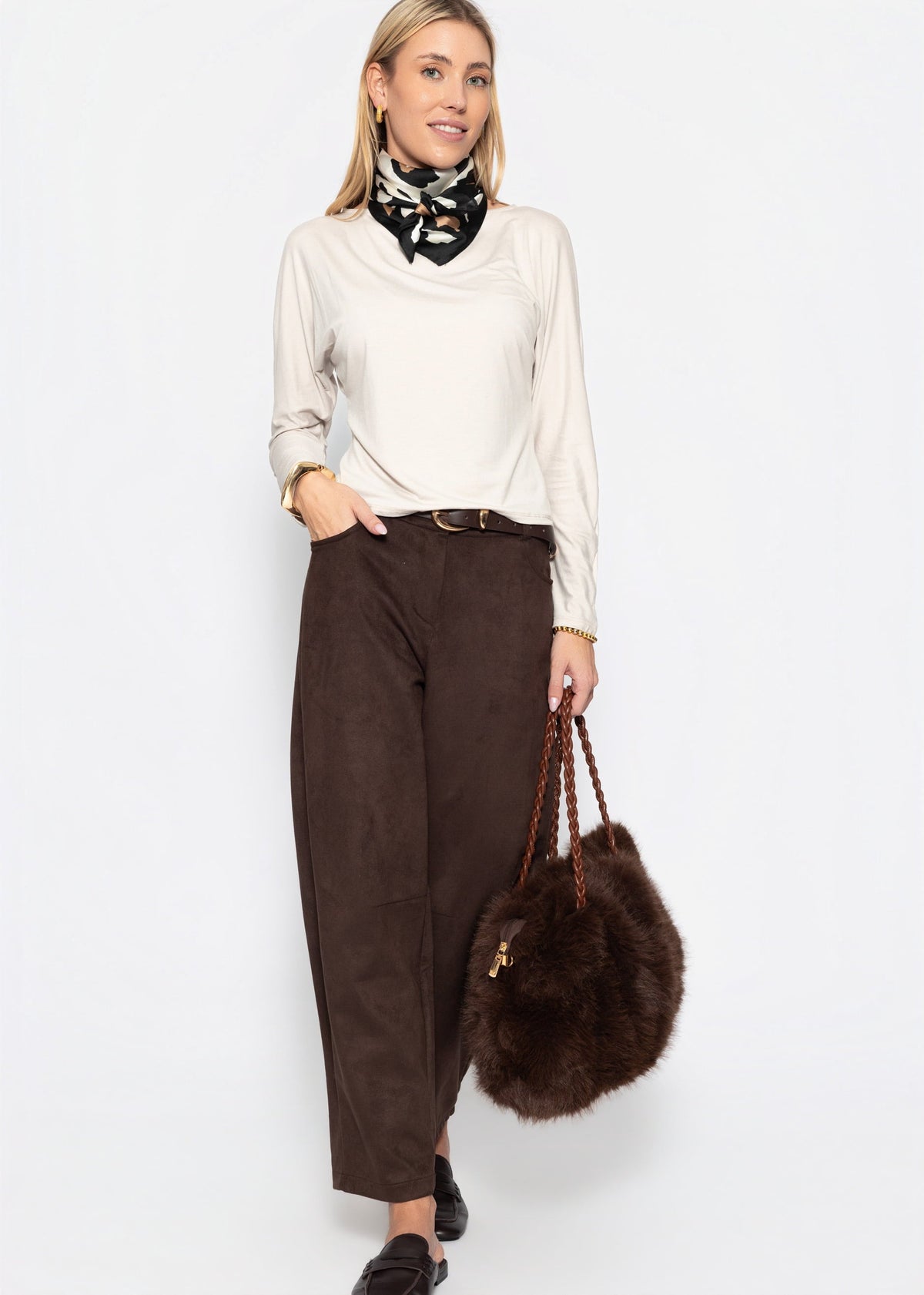 T-shirt à manches longues avec manches chauve-souris - beige