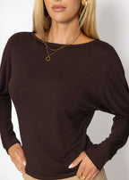 T-shirt à manches longues avec manches chauve-souris - marron