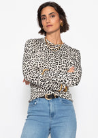 T-shirt à manches longues avec imprimé léopard - beige