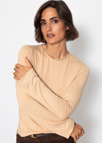 T-shirt à manches longues avec insert en dentelle - beige